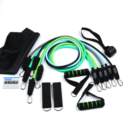 11 Pcs Portable Exercise Resistance Band Set Workout Fitness Kits with Weight Indoor OEM Indoor Sports Equipment 1set TPE 0.85kg