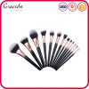 13pcs multi purpose wholesale factory brown white hair rose gold ferrule black wood handle brush makeup set cosmetic tools