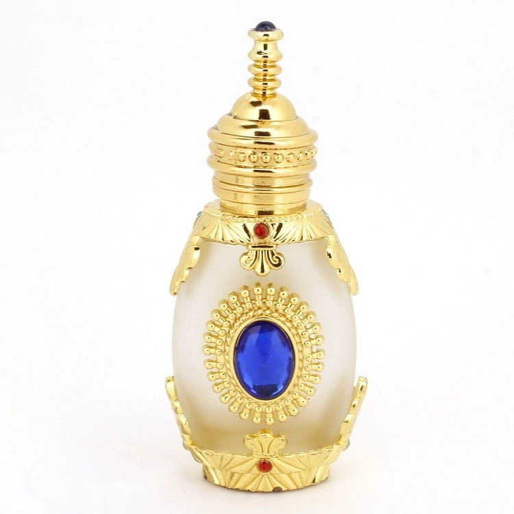 15 ml gold double-sided colored stone glass perfume bottle,factory custom perfume bottle