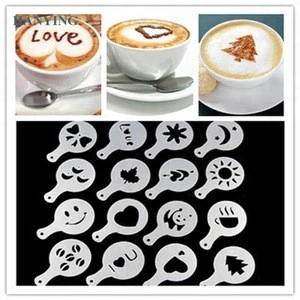 16pcs Coffee Stencil Filter Coffee Maker Cappuccino Barista Mold Templates Strew Flowers Pad Spray Art Coffee Tools