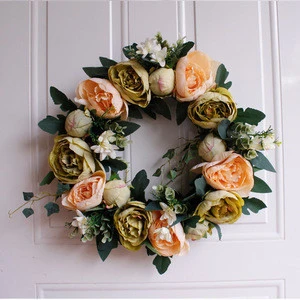 16&quot; Artificial Flower Garland Floral Spring Wreath Supplies Wholesale With Silk Flowers For Front Door Home Decoration