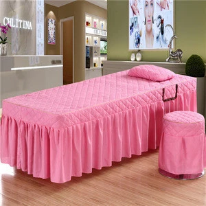 1800T koera style massage bed sheet bed skirt massage bedding set lace deep pink