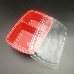 2 compartment disposable Plastic red inside black outside food container