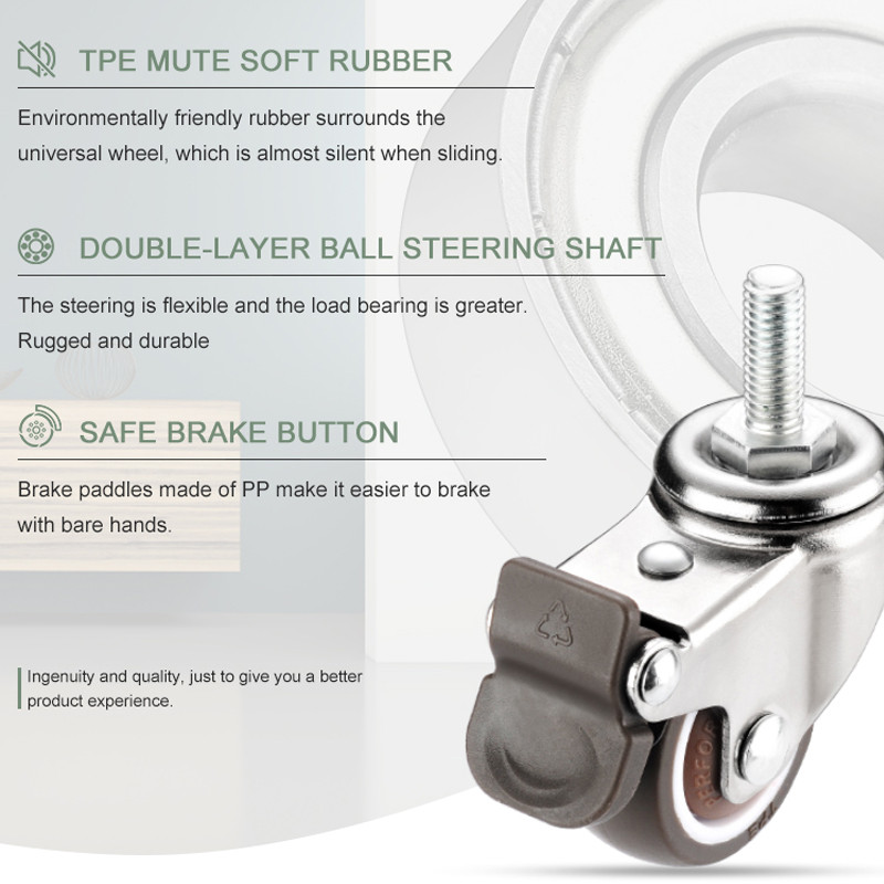 Buy 2 Inch 50mm Tpe Soft Rubber Swivel Casters For Furniture Metric M10