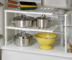2 Tier Modern Kitchen Under Sink Retractable Organizer Rack Shelf Kitchen Storage Racks Retractable Storage Cabinet