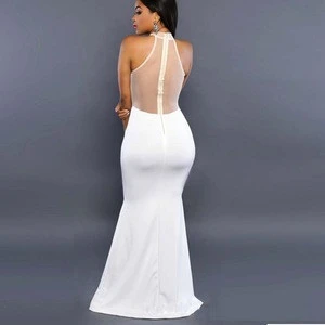 2017 New Design Clothing Transparent O Neck Sleeveless White Long Prom Dresses Dress For Party