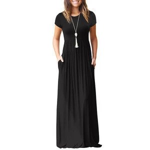 2018 Hot sale solid simple but elegant short sleeve women long Maxi dresses