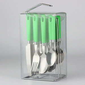 2020 Hot sales 24pcs flatware set stainless steel cutlery set with green plastic handle