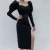 Import 2020 new arrivals spring fashion bubble long sleeve split design women cocktail dresses with belt from China