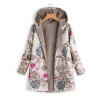 2020 new cotton and linen print hoodie warm fleece women coat winter jacket thin