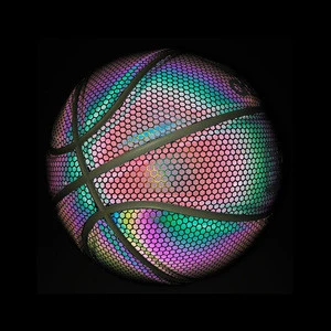 2020 new freestyle style custom logo novelty 7 color change rainbow basketball silver luminous ball light reflective basketball
