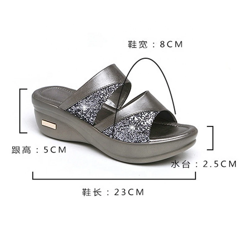 2021 Summer Ladies Wear Thick-soled Sandals Fashion Sequins Wedges High Heeled Fish Mouth Slippers for Women
