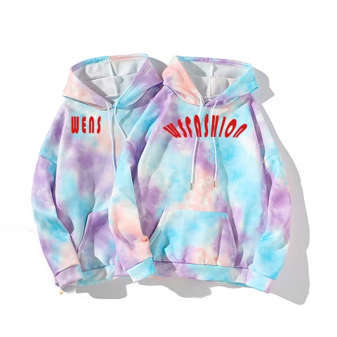 2022 loose casual workout custom letter printing cotton polyester tie dye sweatshirts hoodies