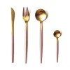 24 pcs dinner matte luxury metal gold stainless steel spoon cutlery set knife and fork