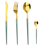 30% Off Discount Hot sale Inexpensive Flatware Set Gold And Green Handle Royal Cutipol Cutlery