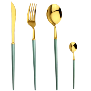 30% Off Discount Hot sale Inexpensive Flatware Set Gold And Green Handle Royal Cutipol Cutlery