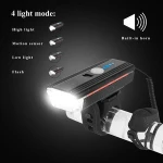 300LM Speaker Bicycle Front Light Waterproof USB Charging Sensor Bike Front Lamp Waterproof Bicycle Light with Horn