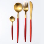 304 Stainless Steel Wedding Party Tableware Restaurant Cutlery Black Handle Flatware Matte Gold Dinnerware Set with Gift Box