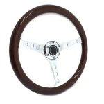 380mm Wood Steering Wheel 15'' Cars For Classic Cars Wooden Material With Chrome Silver Spoke Car Steering Wheel Brand New Style