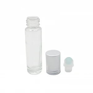 3ml 5ml 6ml 8ml 10ml 15ml clear amber refillable roll on glass bottle thin with stainless steel roller aluminum lip GRB-08