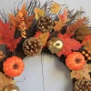 45CM Artificial Autumn Fall Wreath Harvest Thanksgiving Door Wreath for Front Door Decoration with Pumpkins Maple Leaf and Berry