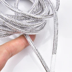 4mm Width Clear Crystal Rhinestone Cord Hoodies Dress Waistband Rope with Soft Rubber Tube Protector Drawstring Shoelace Trim