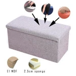 80L Light Grey Cotton Linen Living Room Sofa Folding Storage Stool Nordic Style Large Ottoman