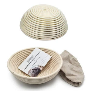 9/10 inch smooth round Banneton Rattan Bread Proofing Basket with linner &amp; plastic dough scrape &amp; bread lame &amp; stencil
