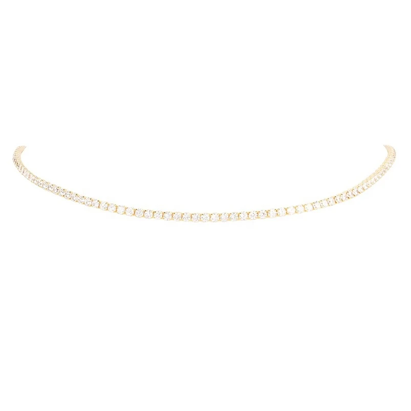 925 sterling silver gold plated classic handmade jewelry custom 2mm CZ tennis choker necklace