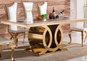 A9004 rose gold marble top rectangle dining table
