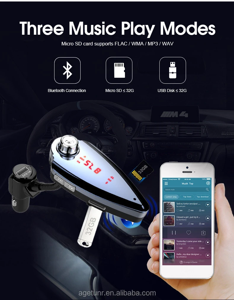 AGETUNR T6S Bluetooth Car FM Transmitter Bluetooth Professional Audio, Video with gps navigation and Fast Charge Car Mp3 Player
