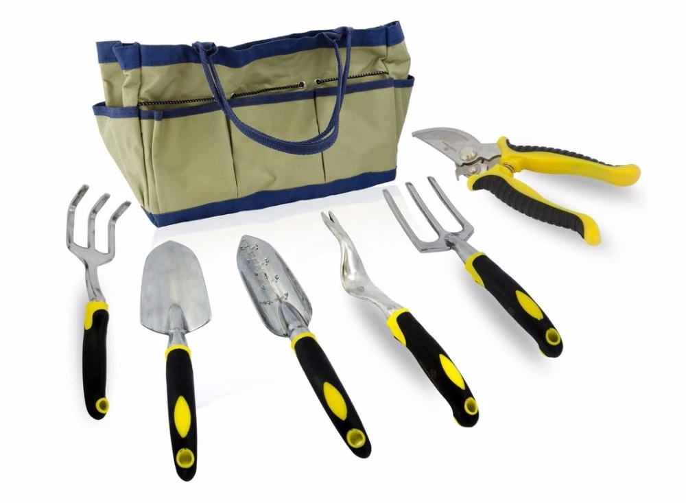 Amazon hot 6-in-1  Heavy Duty Garden hand Tools Set with Storage Bag, Shovels,Weeder, Rake, Trowel