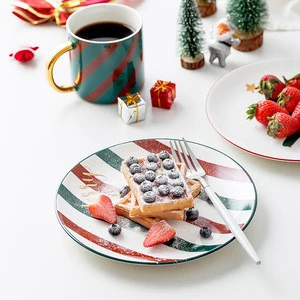 Amazon hot sell INS Christmas tress table dinnerware high quality porcelain cheap glazed ceramic flat plates