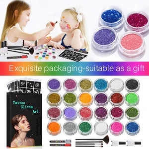 Amazon hot selling Halloween reve l12 tattoo stencils 24 different color glitter body art for kid