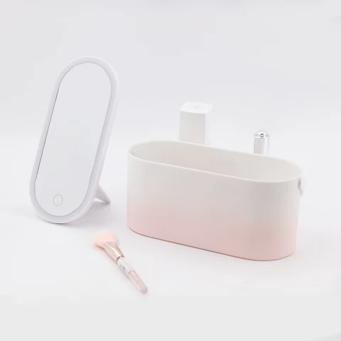 Amazon Hot selling Portable Makeup Storage Box LED Lighted vanity storage mirror LED Makeup Mirror