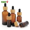 Amber Dropper Bottle Packaging Cosmetic Glass Essential Oil Bottles Empty Perfume Bottle with Bamboo Neck