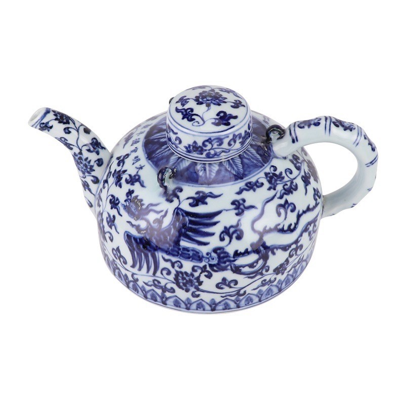 Ancient Blue and White Porcelain Phoenix Pattern Ceramic Decorative Tea Pot