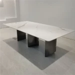 Atunus Italy Design Banquet White Stone Top Commercial Rectangle Luxury New Design Marble Dining Table Set 10seater