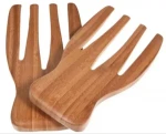 Bamboo Salad Hands with Knob Handles Set of 2,  Bamboo Salad Server Set