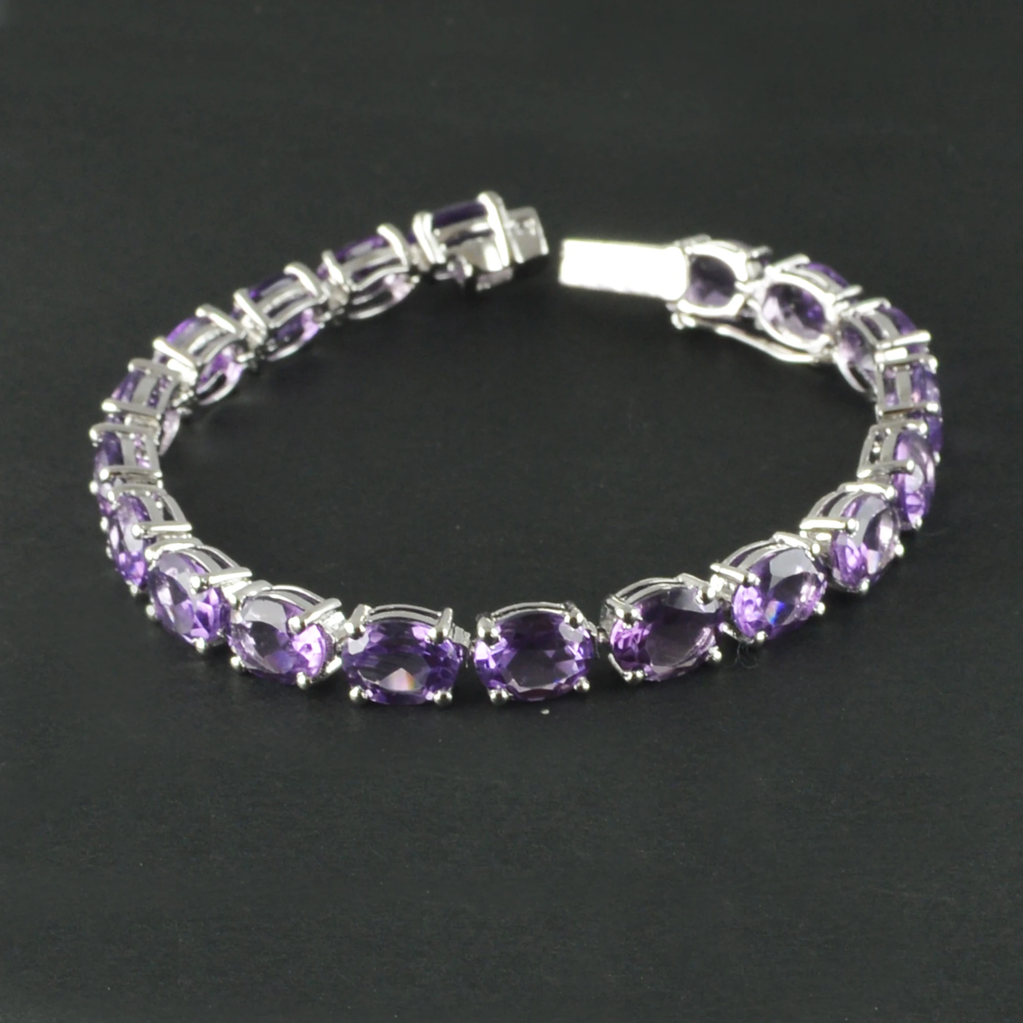 Best quality oval Amethyst gemstone bracelet 925 sterling silver tennis bracelet handmade wholesale jewelry supplier bracelet
