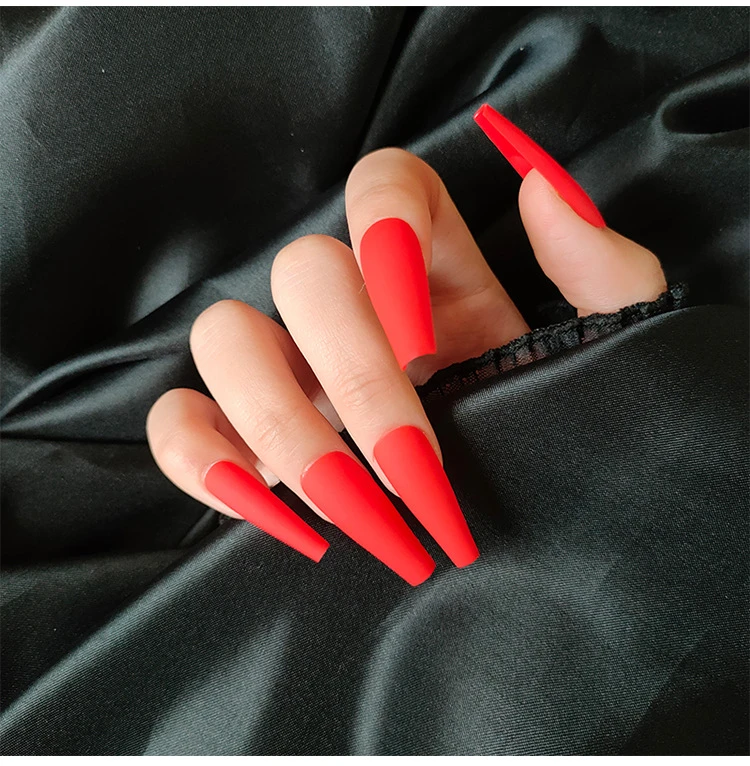 Best Selling Matte Colorful Acrylic Nail Tips With Glue Artificial Fingernails
