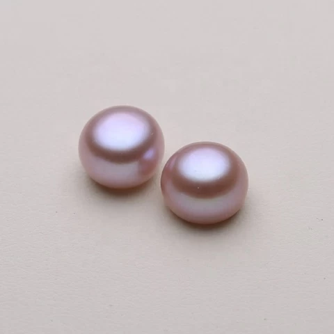Big Size Natural 3A Grade White Purple Button Freshwater Pearl Half Drilled Pearls For Jewelry Earrings Making