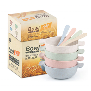 Biodegradable Tableware Unbreakable Cereal Microwave Safe Wheat Straw Anti Ironing Food Salad Rice Baby Spoon And Bowl Sets