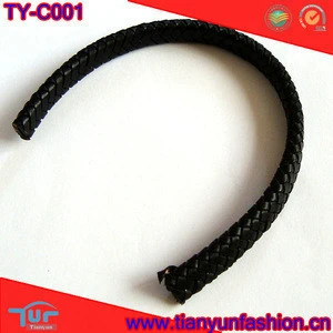 Black 4 straps cow leather braided cords for garment & furniture decoration