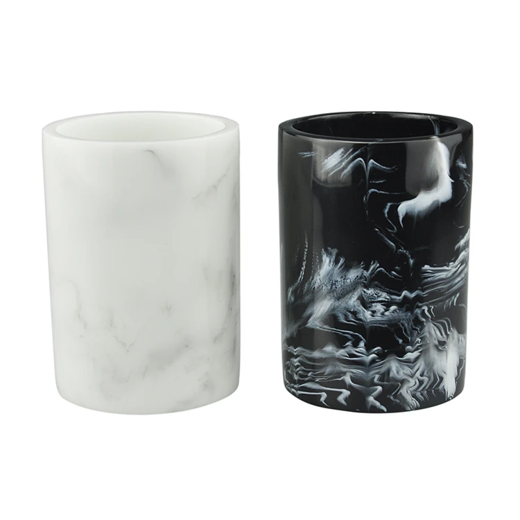 Black Marble Effect Resin Bathroom Toothbrush Tumbler Cup for Mouth Washing