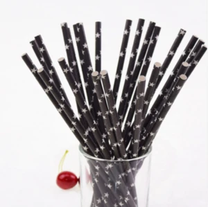 Black Straws Star Stripes Mustache Zebra Paper Straw for Baby Shower Wedding Birthday Halloween Party Decoration