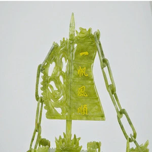Carved jade decorations, jade boat for good luck, wholesale jade stone craft
