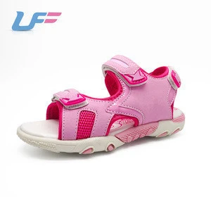 Cheap blue pu leather flat sports sandals for girl child