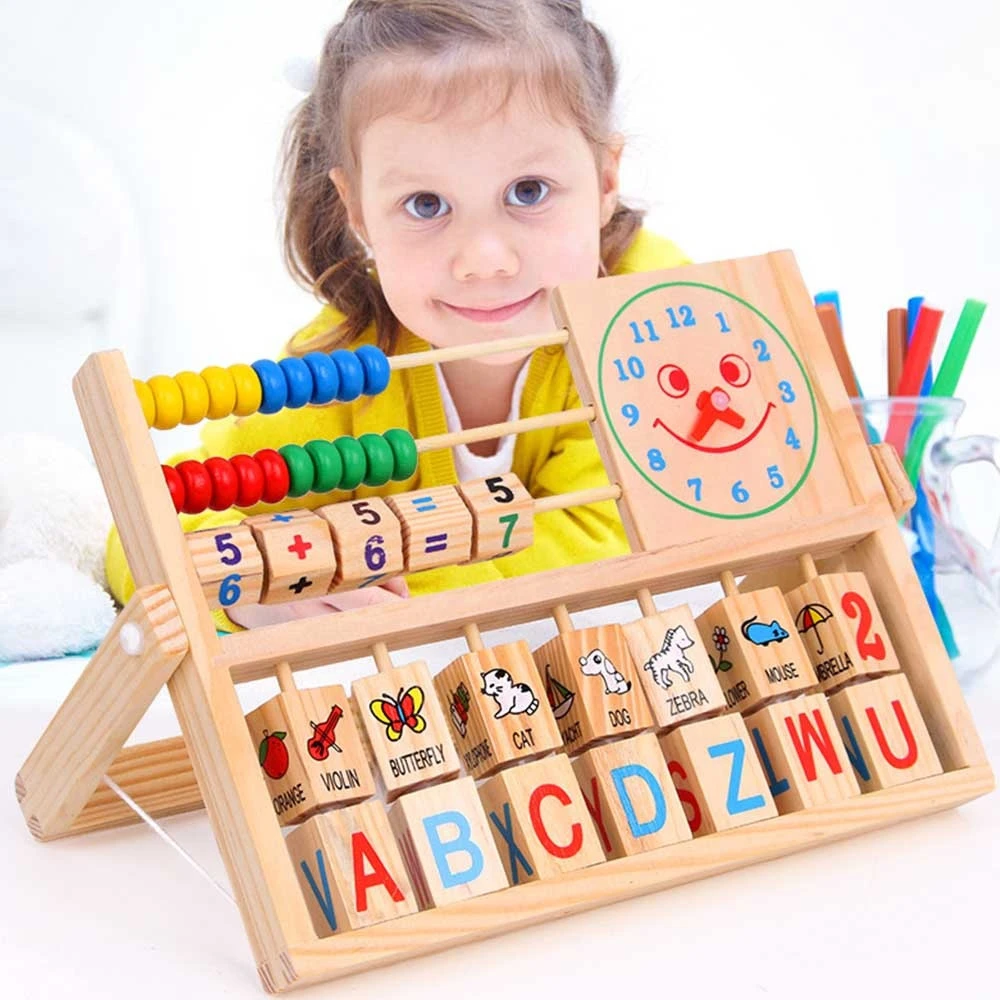 Children Kids Abacus Educational Wooden Toys Calculation Frame Letter Alphabet Digital Number Alarm Clock toy