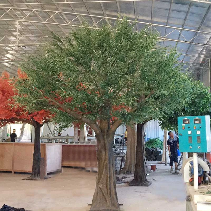 China Make Customized Size Fiberglass Trunk Artificial Olive Trees Plants For Indoor Landscape Decoration